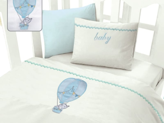 Bonsai Home Κουβέρτα Πικέ Βρεφική Βαμβακερή 130x160 - Elephant Baloon Blue