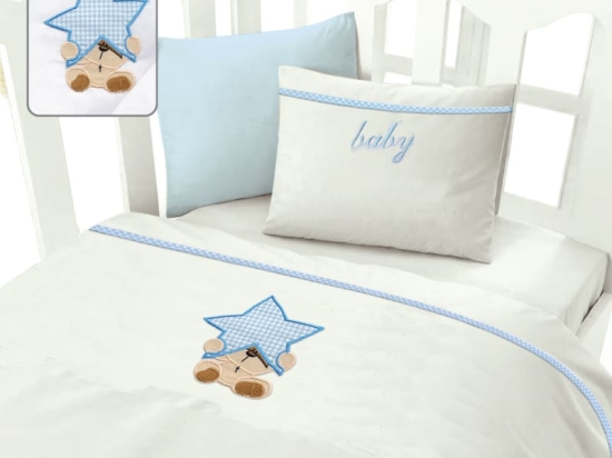 Bonsai Home Κουβέρτα Πικέ Βρεφική Βαμβακερή 130x160 - Star Bear Blue
