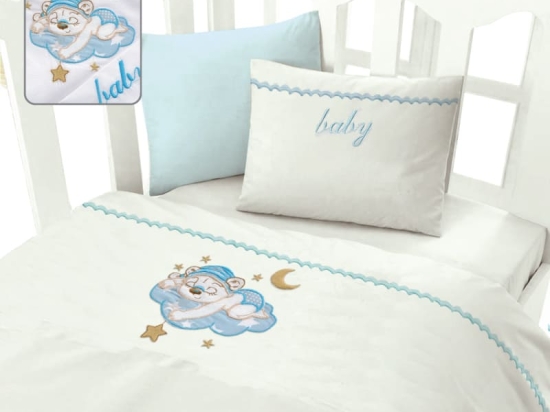 Bonsai Home Κουβέρτα Πικέ Βρεφική Βαμβακερή 130x160 - Cloud Bear Blue