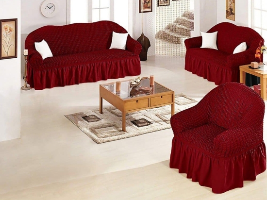 Bonsai Home Σετ 3τμχ Καλύμματα Καθιστικού Λίκρα Μπορντώ/Φουξ