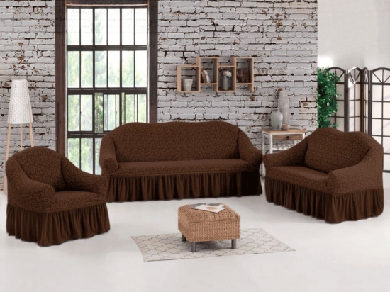 Bonsai Home Σετ 3τμχ Καλύμματα Καθιστικού Λίκρα Καφέ