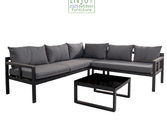 Bonsai Home Σετ Σαλόνι 3τμχ Μεταλλικό Εξωτερικού χώρου με Μετατροπή σε Ξαπλώστρα Ανθρακί
