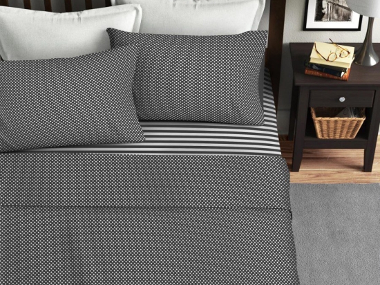 Ariete Casa Σετ Σεντόνια Υπέρδιπλο 220×240 - Ριγέ/Πουά Ανθρακί
