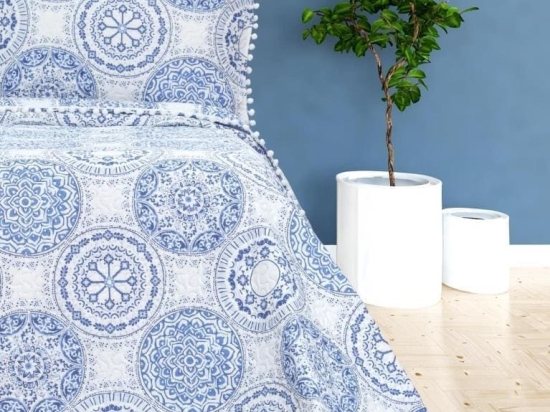 Κουβερλί Pom-Pom Γαλάζιο Microsilk 160x220 Σχ.BOHO
