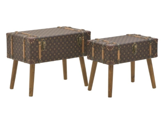 Μπαούλο σετ 2 τεμ Sarno Inart καφέ pu 60x34x45εκ