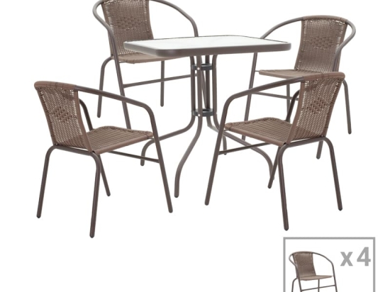Tραπεζαρία Obbi-Watson pakoworld σετ 5τεμ καφέ μέταλλο-pe rattan 80x80x70εκ
