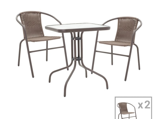 Tραπεζαρία Obbi-Watson pakoworld σετ 3τεμ καφέ μέταλλο-pe rattan 60x60x70εκ