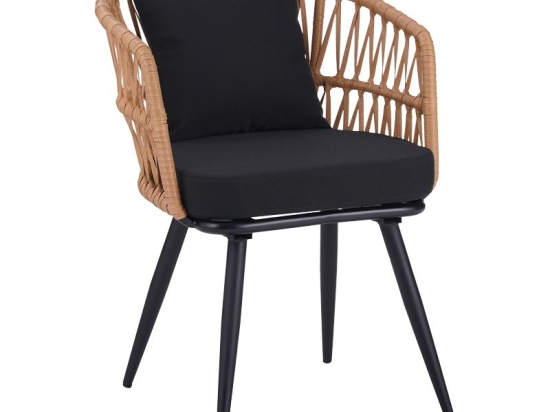 Πολυθρόνα Naoki pakoworld pe rattan -metal σε φυσική απόχρωση με μαύρα πόδια/μαξιλάρι 62x60x80εκ