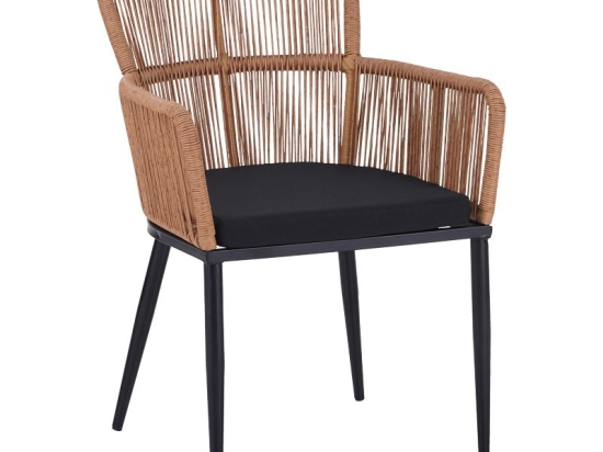 Πολυθρόνα Naoki pakoworld pe rattan -metal σε φυσική απόχρωση με μαύρα πόδια/μαξιλάρι 59x62.5x78εκ