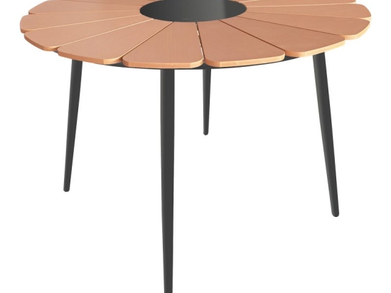 Τραπέζι Pinap pakoworld μαύρο αλουμίνιο και plywood σε φυσική απόχρωση Φ110x74εκ