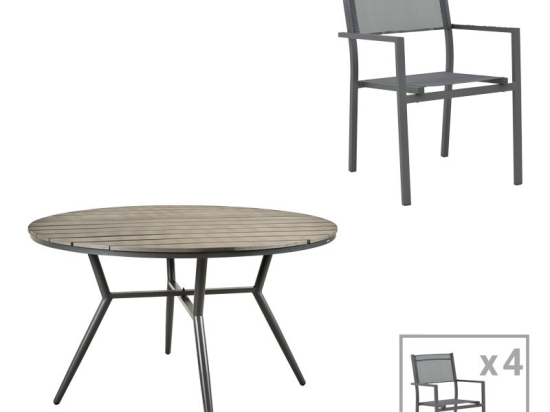 Τραπεζαρία Appa-Moly σετ 5τεμ pakoworld αλουμίνιο και plywood σε ανθρακί απόχρωση Φ120x74εκ
