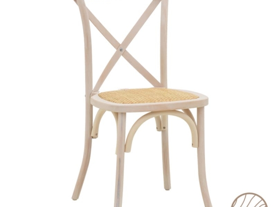Καρέκλα Dylon pakoworld στοιβαζόμενη white wash ξύλο οξιάς-έδρα φυσικό rattan 48x52x89εκ