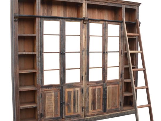 Βιβλιοθήκη Librardy Inart αντικέ καρυδί μασίφ mango ξύλο 247x35x220εκ
