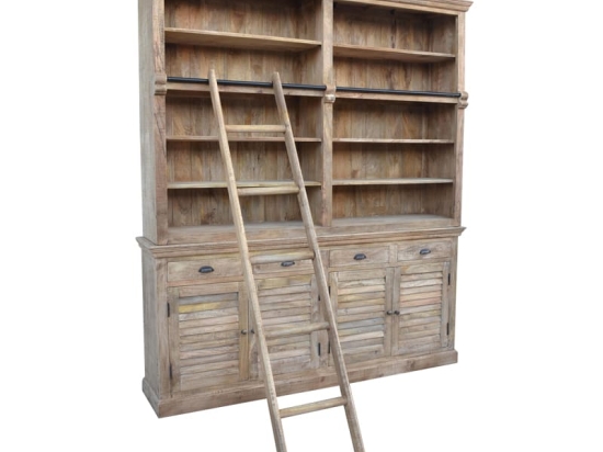 Βιβλιοθήκη Bookie Inart αντικέ λευκό μασίφ mango ξύλο 200x42x230εκ