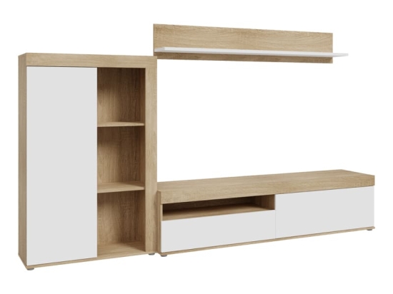 Σύνθετο σαλονιού Zorbi pakoworld λευκό-sonoma oak μελαμίνης 265x41x158.5εκ
