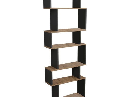 Βιβλιοθήκη Iolmi pakoworld ανθρακί-oak μελαμίνης 60x19.5x160εκ