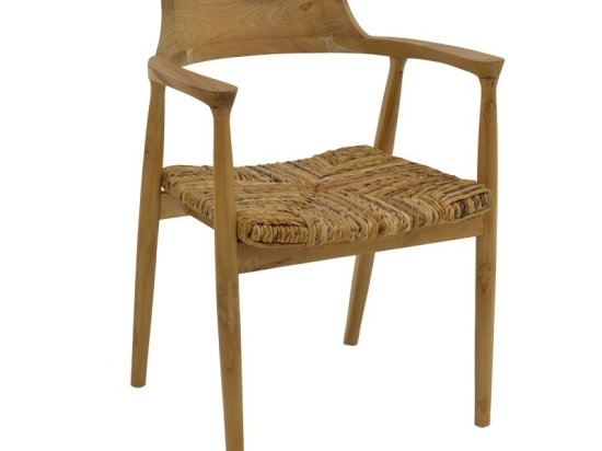 Πολυθρόνα Denverone pakoworld φυσικό teak ξύλο και ψάθα 57x54x79εκ
