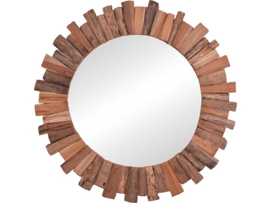 Καθρέπτης Rounder pakoworld teak ξύλο σε φυσική απόχρωση Φ80x4εκ