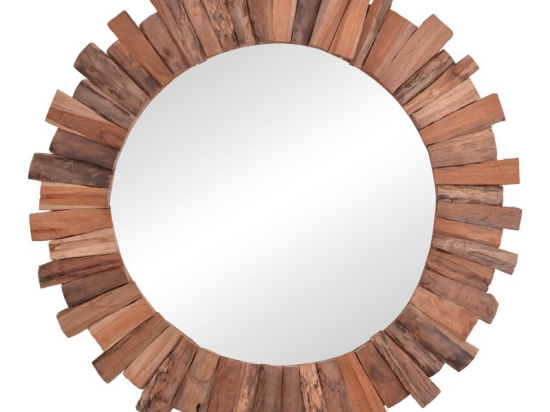 Καθρέπτης Rounder pakoworld teak ξύλο σε φυσική απόχρωση Φ100x5εκ