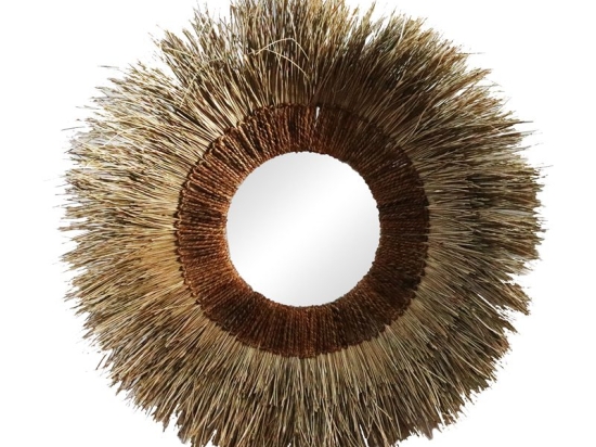 Καθρέπτης Bigile Inart pandanus σε φυσικό χρώμα Φ130x7εκ