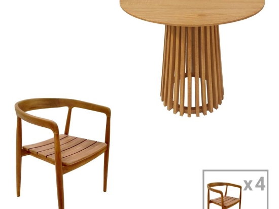 Τραπεζαρία 5τεμ Noody-Kenda pakoworld teak ξύλο σε φυσική απόχρωση Φ80x75