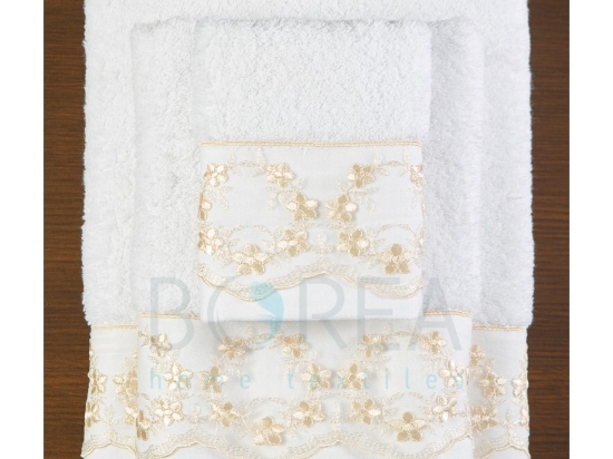 Borea Πετσέτες Σετ 3ΤΜΧ 63103 με Δαντέλα 70 x 140 / 50 x 90 / 30 x 50 cm Λευκό