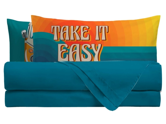 Amo la Casa Σετ Σεντόνια Digital Print King Size με Λάστιχο 240x290 - Easy Τυρκουάζ