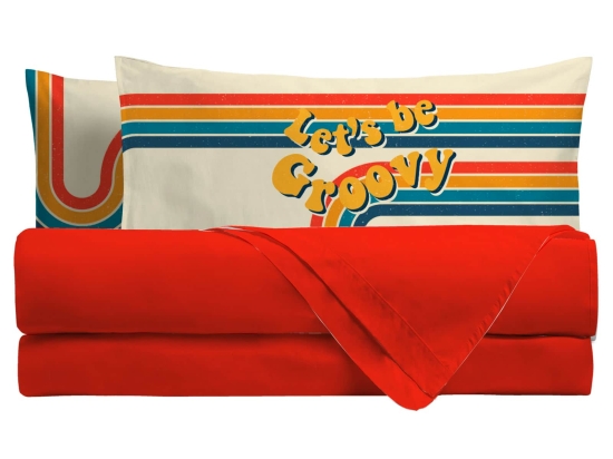 Amo la Casa Σετ Σεντόνια Digital Print King Size με Λάστιχο 240x290 - Groovy Κοραλλί