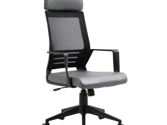 Πολυθρόνα γραφείου mesh μαύρο με pu γκρι 60x65x114/124 εκ