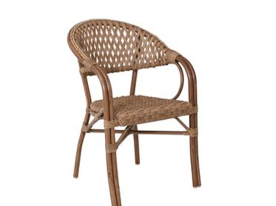 Ραττάν Vegera πολυθρόνα από αλουμίνιο και wicker σε φυσική απόχρωση