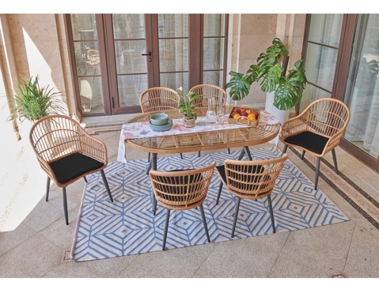Salsa Dining set με μεταλλικό μαύρο σκελετό και wicker σε φυσική απόχρωση