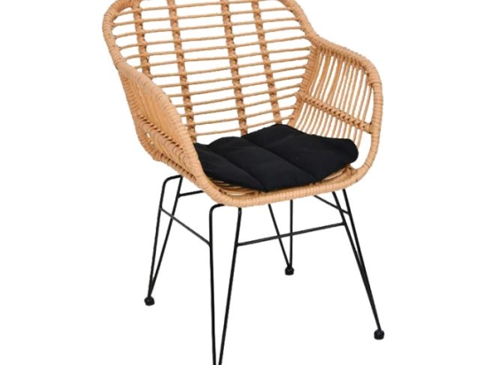 Salsa-W πολυθρόνα με μεταλλικό μαύρο σκελετό και wicker σε φυσική απόχρωση 55x56x82 εκ