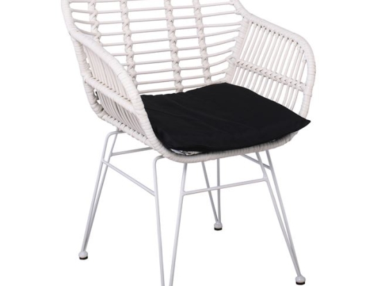 Salsa πολυθρόνα τραπεζαρίας κήπου λευκή από wicker με μαύρο μαξιλάρι 55x56x82 εκ