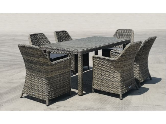 Esperia σετ wicker τραπεζαρία κήπου με έξι πολυθρόνες από αλουμίνιο και wicker γκρι και καφέ απόχρωσης