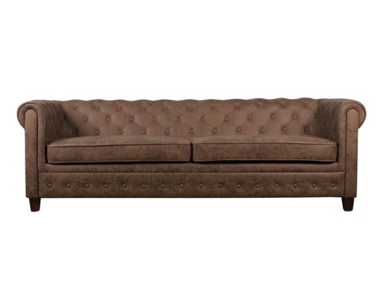Τριθέσιος καναπές τύπου Chesterfield με ύφασμα antique καφέ 219x82x80 εκ