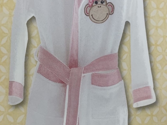 Monkey ροζ μπουρνούζι βαμβακερό παιδικό με κουκούλα πέντε έως εξι ετών