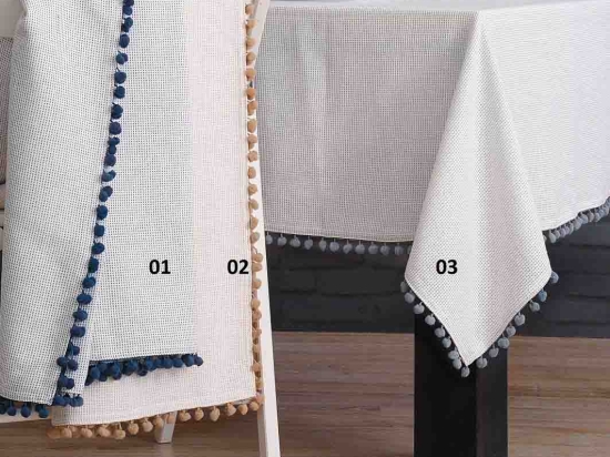Pom Pom τραπεζομάντηλο με μπεζ μπορντούρα 140x140 εκ
