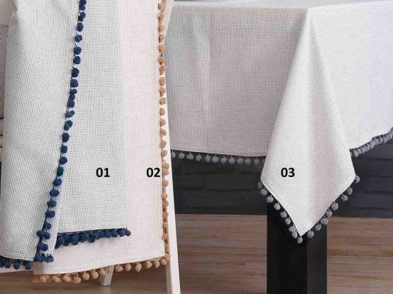 Pom Pom τραπεζομάντηλο με γκρι μπορντούρα 140x140 εκ