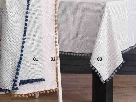 Pom Pom τραπεζομάντηλο με μπλε μπορντούρα 140x220 εκ