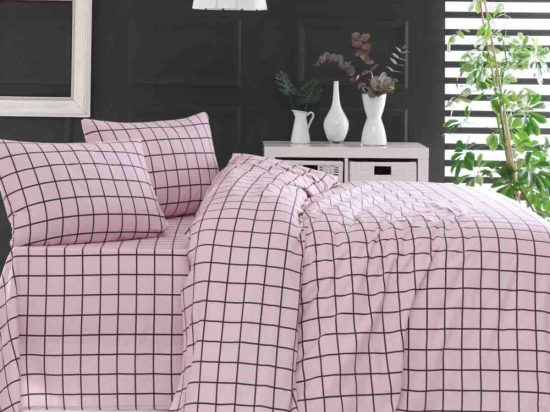 Squares ροζ σετ σεντόνια φανελένια μονά 160x260 εκ