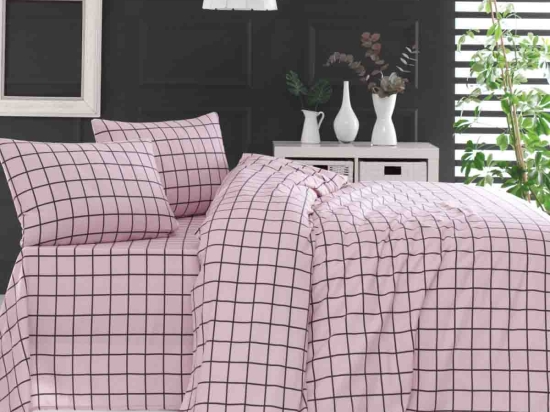 Squares ροζ σετ σεντόνια φανελένια υπέρδιπλα 230x260 εκ