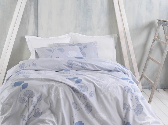 Morin γκρι μπλε σετ σεντόνια υπέρδιπλο flannel με λάστιχο 230x260 εκ 