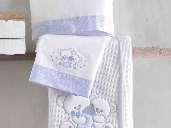 Cuddles σιελ σετ σεντόνια βρεφικά 3 τεμαχίων με κέντημα