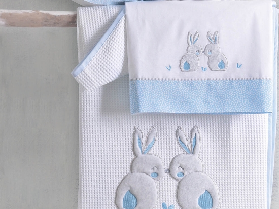 Rabbitty σιελ σετ σεντόνια βρεφικά τριών τεμαχίων με κέντημα 100x160 εκ