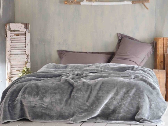 Velour γκρι κουβέρτα βελουτέ 220x240 εκ