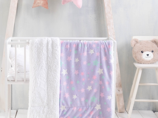 Starday μωβ κουβερτοπάπλωμα κούνιας flannel fleece που φωσφορίζει στο σκοτάδι 110x140 εκ