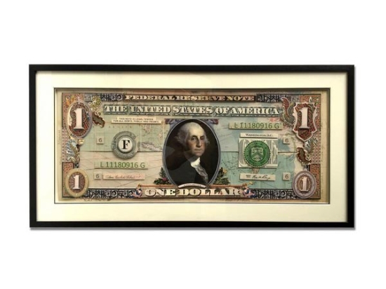 US Dollar πίνακας από 3D κολλάζ σε σχήμα δολαρίου 100x50 εκ