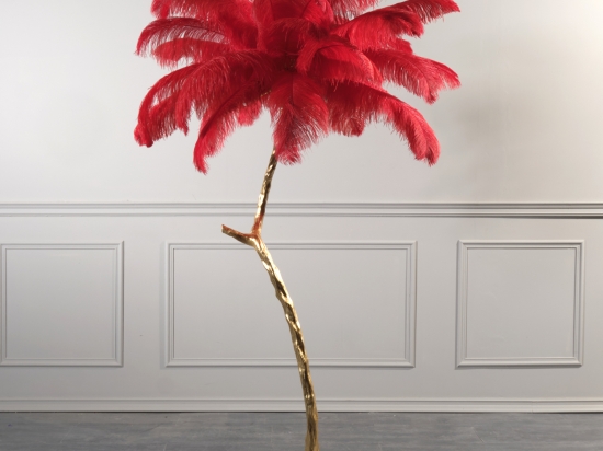 Ostrich επιδαπέδιο φωτιστικό με κόκκινα φύλλα σε χρυσή βάση 120x170 εκ