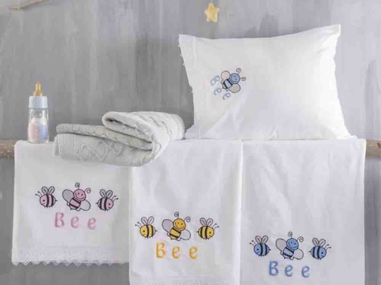Honey bee σετ σεντόνια βρεφικά 3 τεμαχίων σε σιελ χρώμα