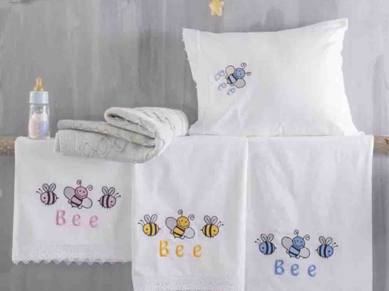 Honey bee σετ σεντόνια βρεφικά 3 τεμαχίων σε κίτρινο χρώμα